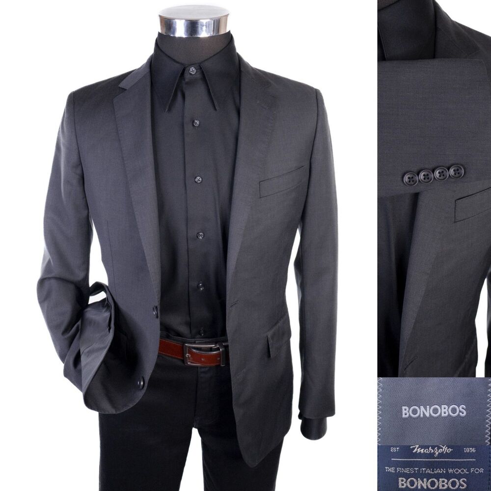 Bonobos Marzotto Wool Blazer Sport Coat 36R Charcoal Gray Slim 2 Button Jacket